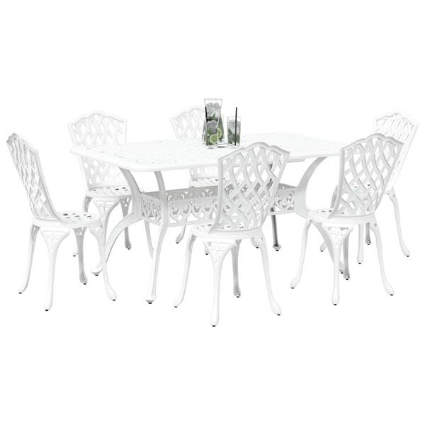 vidaXL Conjunto de Jantar para Jardim 7 pcs Branco Alum&iacute;nio