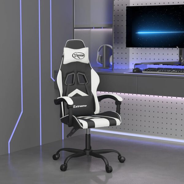 vidaXL Cadeira gaming couro artificial preto e branco