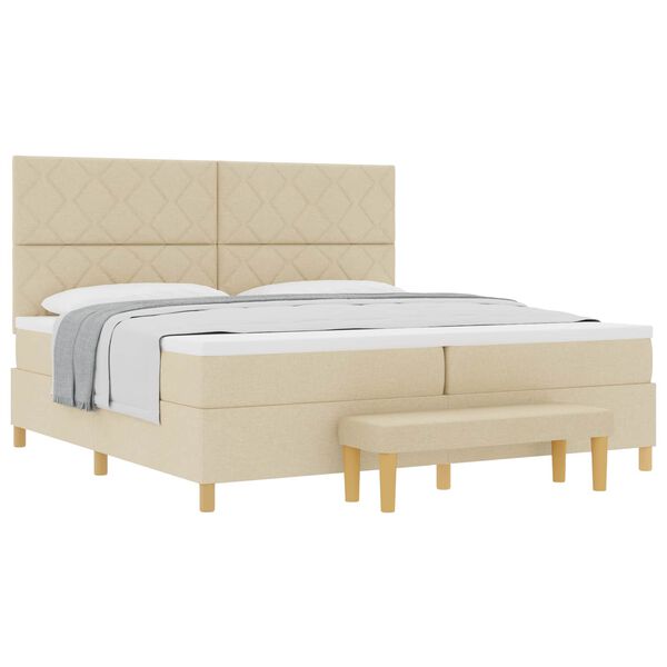vidaXL Cama Box com colch&atilde;o com cabeceira Creme 200 x 200 cm tecido