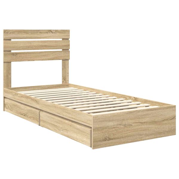 vidaXL Cama com Armazenamento com gaveta Carvalho Sonoma 90 x 190 cm