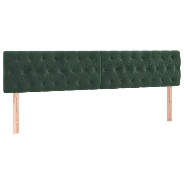 vidaXL Cabeceira de cama c/luzes LED veludo 200x7x78/88cm verde-escuro