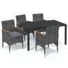 vidaXL 5 pcs conjunto jantar p/ jardim c/ almofad&otilde;es vime PE cinzento