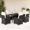vidaXL 7 pcs conjunto de jantar p/ jardim c/ almofad&otilde;es vime PE preto
