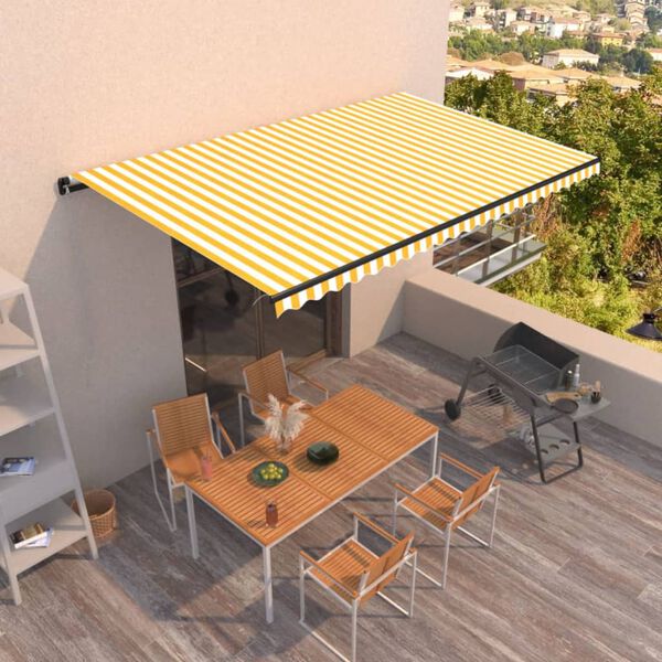vidaXL Toldo retr&aacute;til manual 500x300 cm amarelo e branco