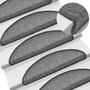 vidaXL Tapetes de escada 15 pe&ccedil;as 56x17x3 cm cinza escuro semicircular