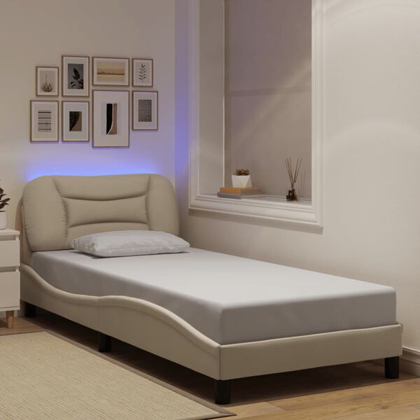 vidaXL Estrutura de cama com LED sem colch&atilde;o Hvar 80x200 cm tecido creme
