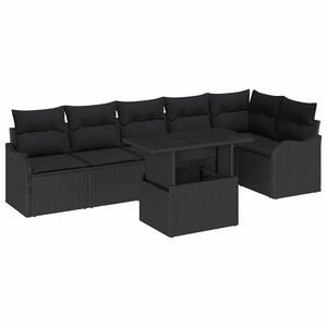 vidaXL Conjunto de Sof&aacute;s com almofada 7 pcs Preto Rattan Sint&eacute;tico