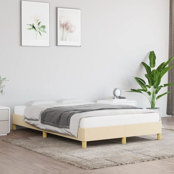 vidaXL Estrutura de cama sem colchão 120x190 cm tecido creme