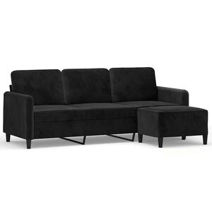 vidaXL Sof&aacute; de 3 lugares com apoio de p&eacute;s 180 cm veludo preto