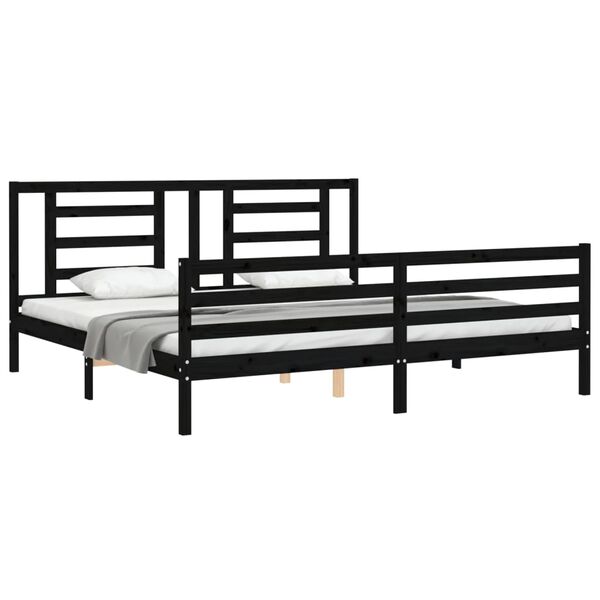 vidaXL Estrutura de cama com cabeceira 200x200 cm madeira maci&ccedil;a preto