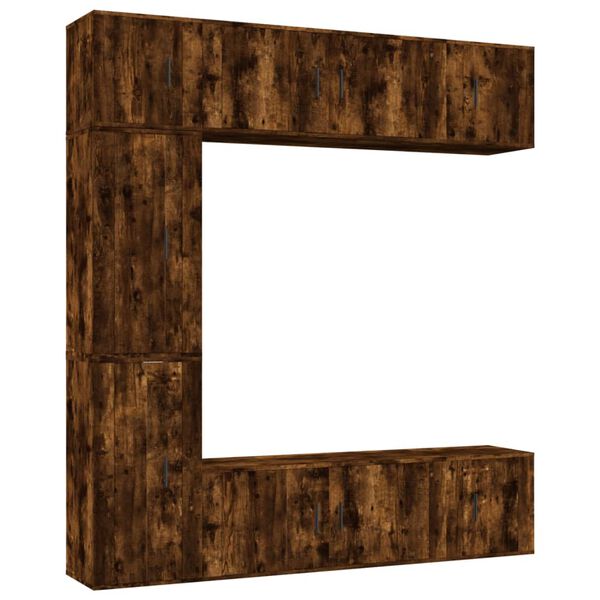 vidaXL Conjunto m&oacute;veis de TV 7 pcs madeira processada carvalho fumado