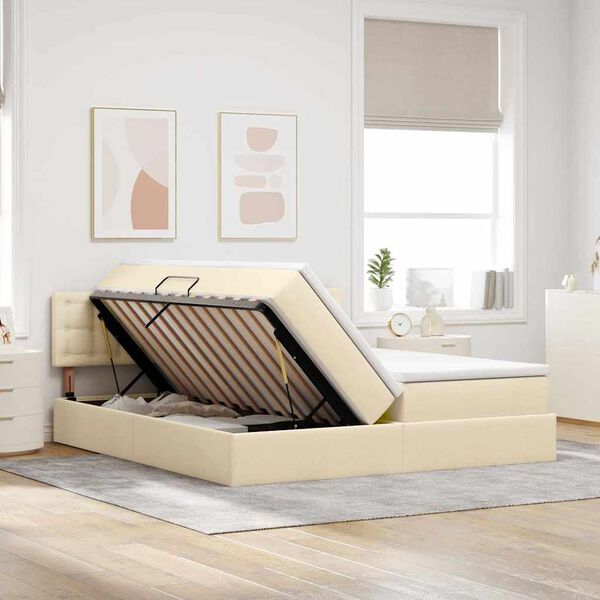vidaXL Cama com Armazenamento Creme 180 x 200 cm Couro Sint&eacute;tico