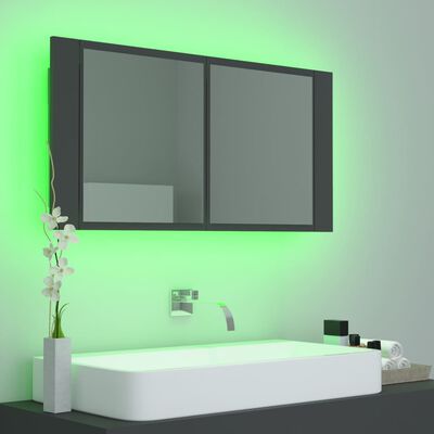 vidaXL Armário espelhado casa de banho LED 90x12x45 cm acrílico cinza