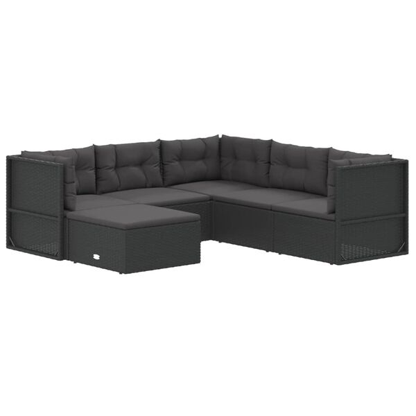 vidaXL 6 pcs conjunto lounge de jardim c/ almofad&otilde;es vime PE preto