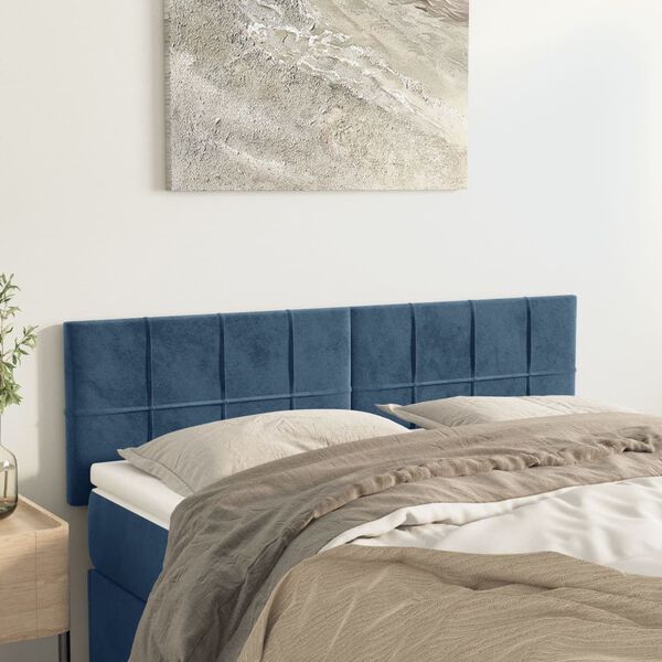 vidaXL Cabeceira de cama 2 pcs veludo 72x5x78/88 cm azul-escuro
