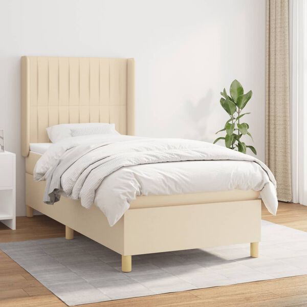vidaXL Cama com molas/colch&atilde;o 90x200 cm tecido cor cr&egrave;me