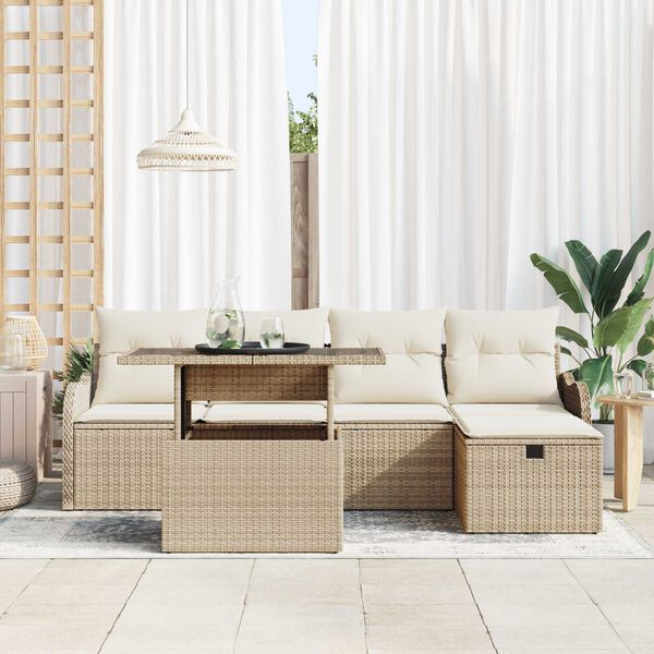 vidaXL Conjunto de Sofá de Jardim 6 pcs Bege Rattan Sintético