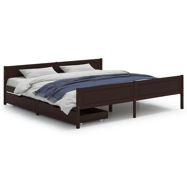 vidaXL Estrutura de cama c/ 2 gavetas 180x200 cm pinho castanho-escuro