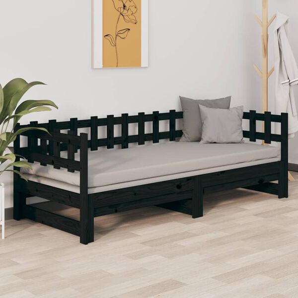 820736 vidaXL Sof&aacute;-cama de puxar 2x(80x200) cm pinho maci&ccedil;o preto