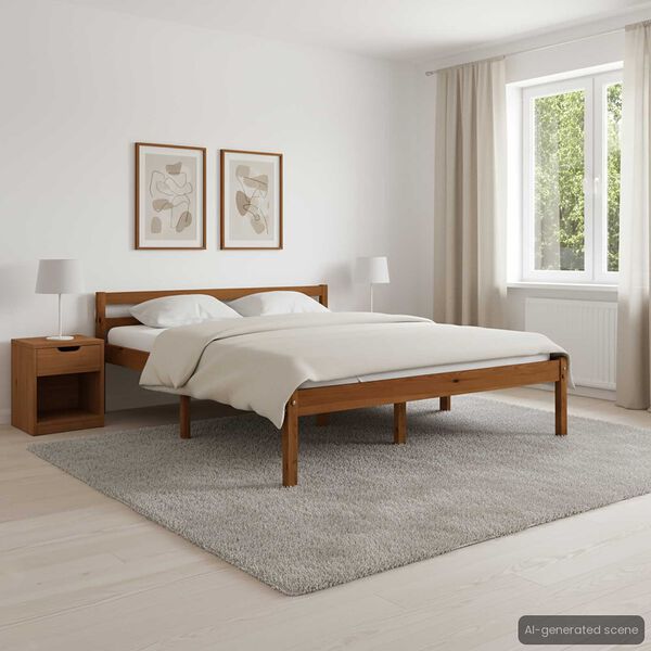 vidaXL Estrutura de cama 140x200 cm madeira pinho maci&ccedil;o castanho mel