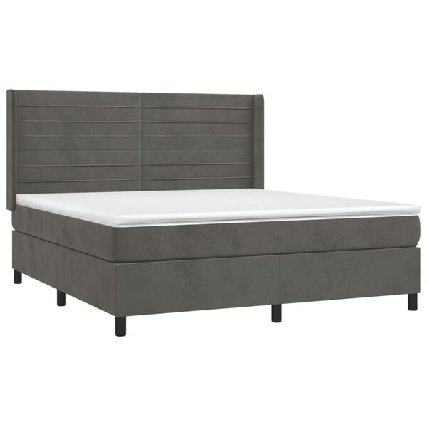 vidaXL Cama box spring c/ colch&atilde;o/LED 160x200cm veludo cinzento-escuro