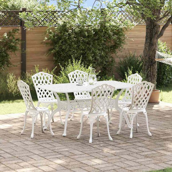 vidaXL Conjunto de Jantar para Jardim 7 pcs Branco Alum&iacute;nio