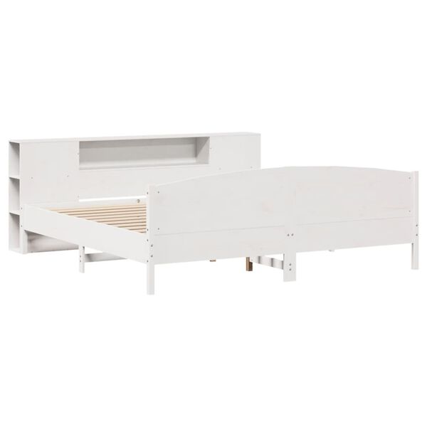 vidaXL Cama com estante sem colch&atilde;o 180x200 cm pinho maci&ccedil;o branco