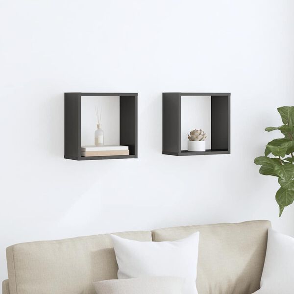 vidaXL Prateleiras parede forma de cubo 2 pcs 30x15x30 cm cinza brilh.