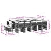 vidaXL 15 pcs conj. jantar jardim c/ almofad&otilde;es vime PE cinzento-claro