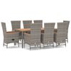 vidaXL 9 pcs conjunto de jantar p/ jardim c/ almofad&otilde;es vime PE cinza