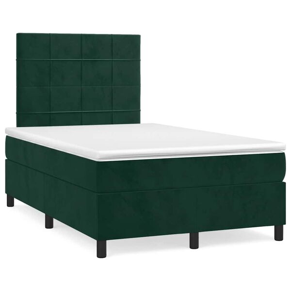 vidaXL Cama box spring com colch&atilde;o e luzes LED veludo verde-escuro