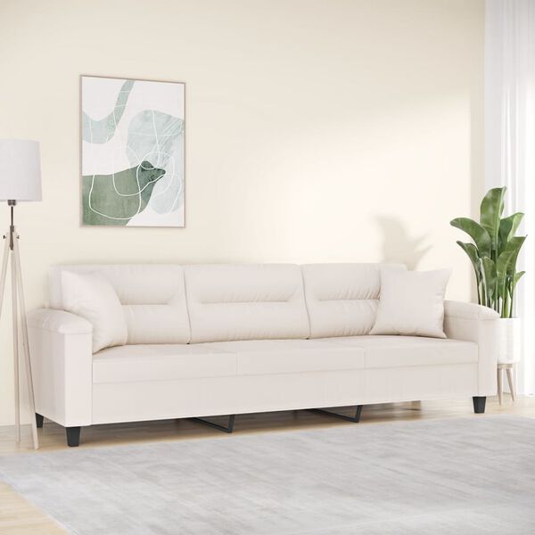 vidaXL Sof&aacute; 3 lugares c/ almofad&otilde;es 210 cm tecido de microfibra bege