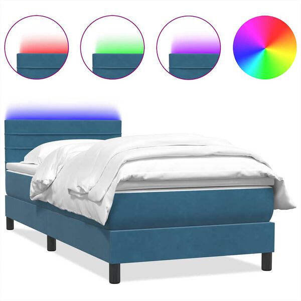 vidaXL Cama box spring c/ colch&atilde;o e LED 100x210 cm veludo azul-escuro