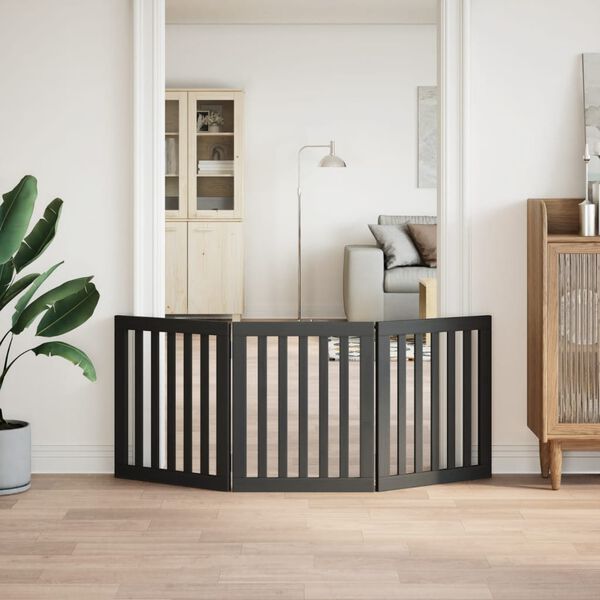 vidaXL Portão para cães dobrável 3 painéis 150 cm álamo preto