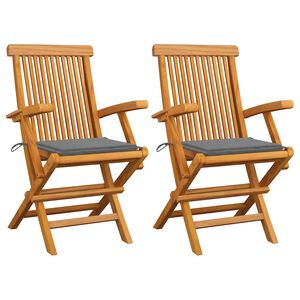 vidaXL Cadeiras de jardim c/ almofad&otilde;es cinzentos 2 pcs teca maci&ccedil;a