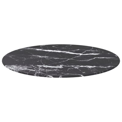 vidaXL Tampo mesa Ø70x0,8 cm vidro temperado design mármore preto