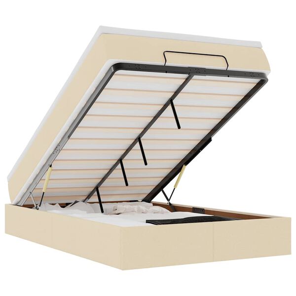 vidaXL Estrutura de cama otomana com colch&atilde;o 120x190 cm tecido creme