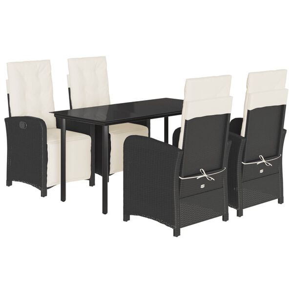 vidaXL 5 pcs conjunto de jantar p/ jardim c/ almofad&otilde;es vime PE preto