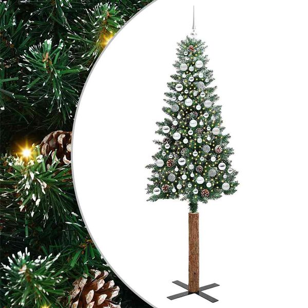 vidaXL Árvore de Natal Slim com 300 LEDs com suporte Verde 210 cm