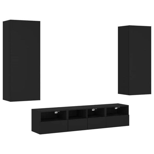 vidaXL 5 pcs m&oacute;veis de parede p/ TV derivados de madeira preto