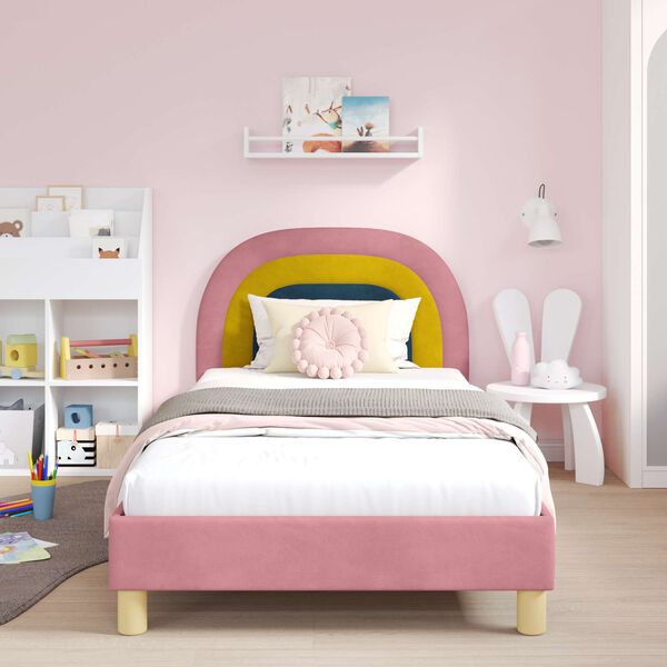 vidaXL Estrutura de Cama Infantil com Cabeceira Rosa 90 x 190 cm
