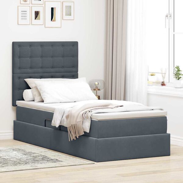 vidaXL Cama com arruma&ccedil;&atilde;o e colch&atilde;o Cinza Escuro 90 x 200 cm Veludo