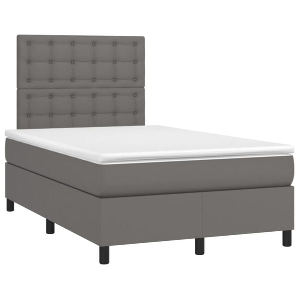 vidaXL Cama boxspring com colch&atilde;o 120x190 cm couro artificial cinzento
