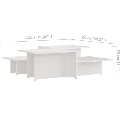 vidaXL Mesas de centro 2 pcs 111,5x50x33 cm madeira processada branco