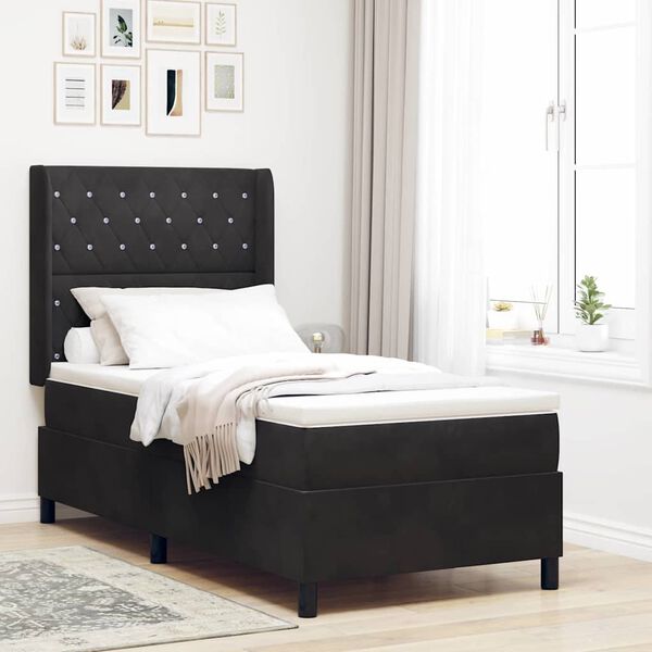 vidaXL Cama Box com cabeceira Preto 90 x 200 cm Veludo