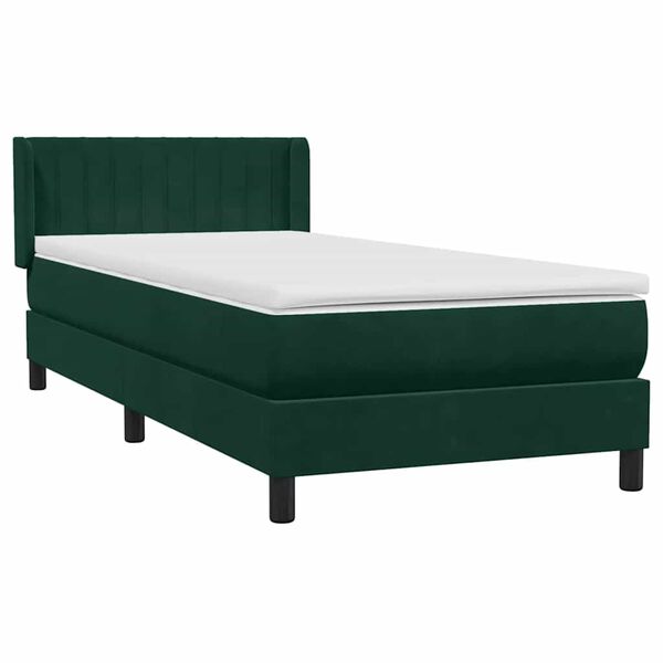 vidaXL Cama com molas/colch&atilde;o verde-escuro 90x210 cm veludo