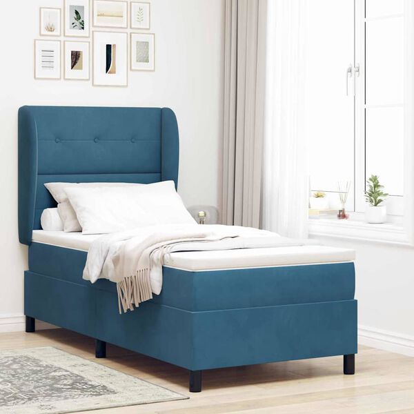 vidaXL Cama Box com colch&atilde;o Azul Escuro 190 x 90 cm Poli&eacute;ster