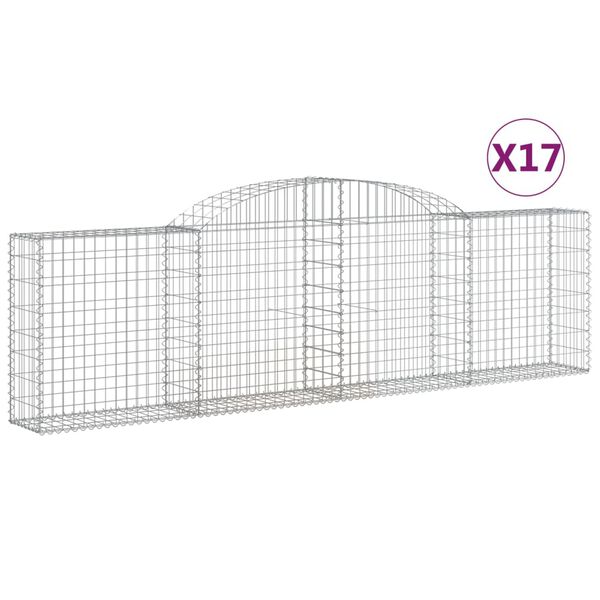 vidaXL Cestos gabi&atilde;o arqueados 17pcs 300x30x80/100cm ferro galvanizado
