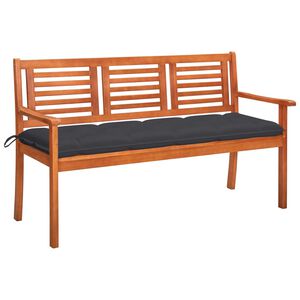 vidaXL Banco de jardim 3 lugares c/ almofad&atilde;o 150 cm eucalipto maci&ccedil;o