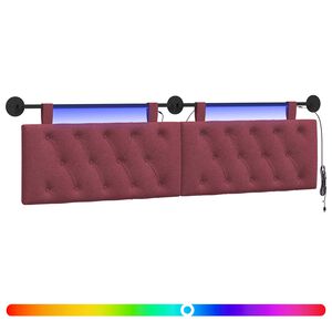 vidaXL Cabeceira suspensa Com luz LED Vinho Vermelho Tecido